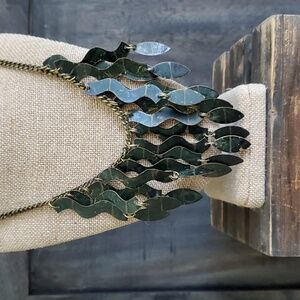VINTAGE 19 INCH BIB NECKLACE GREEN DANGLING SNAKES WHIMSIGOTH